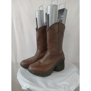 Z-CoiL Brown Leather Western Orthopedic Spring Boots Womens 9 Ostrich Print 0908